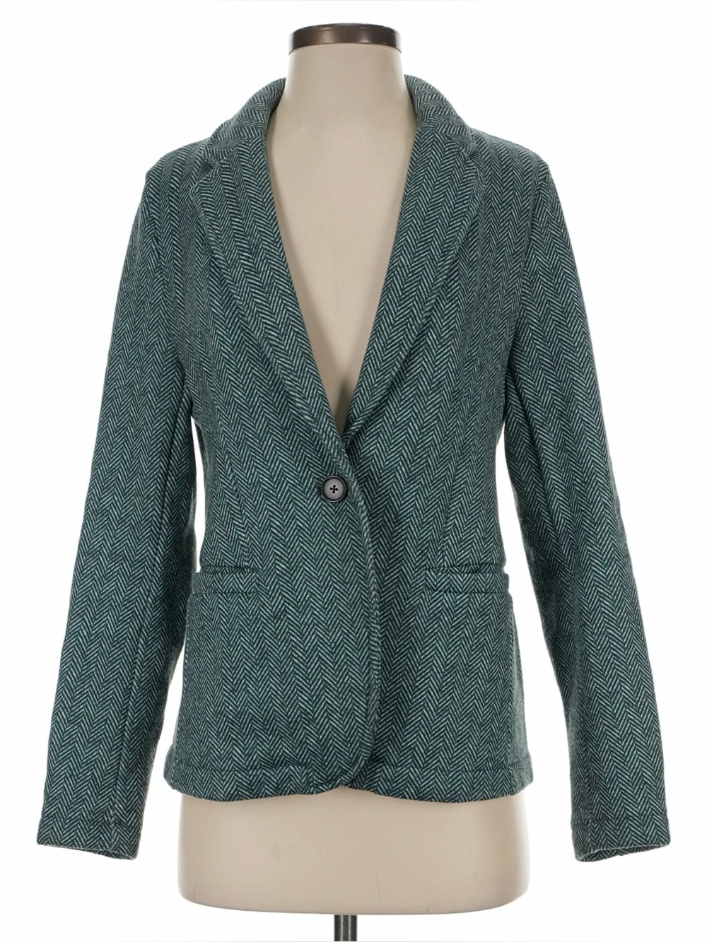 Lands' End Women's Green Herringbone Fleece Blazer